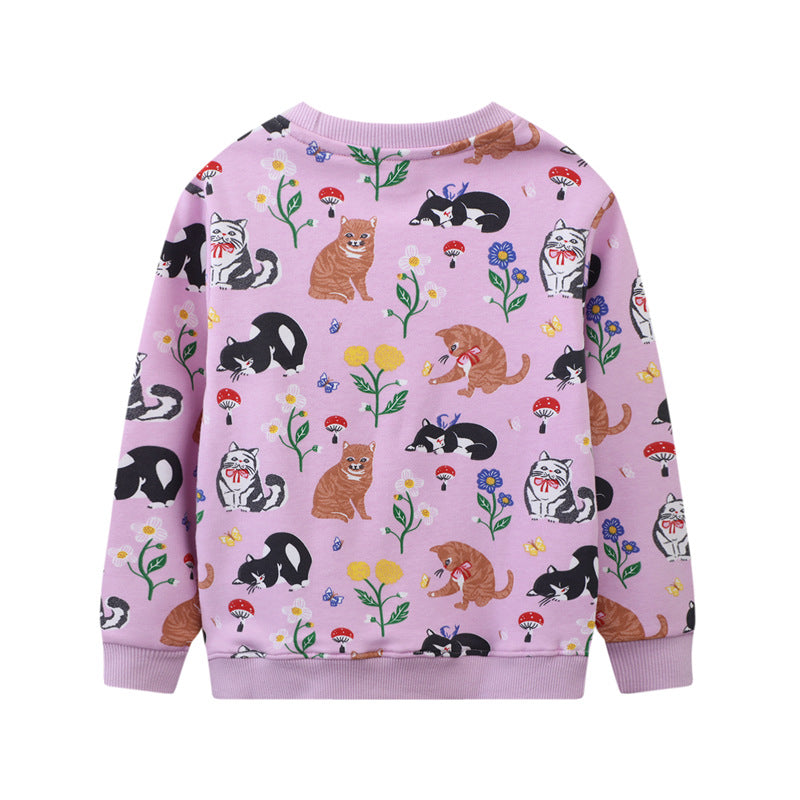 Mädchen Sweatshirt mit buntem Tier- und Blumenmuster