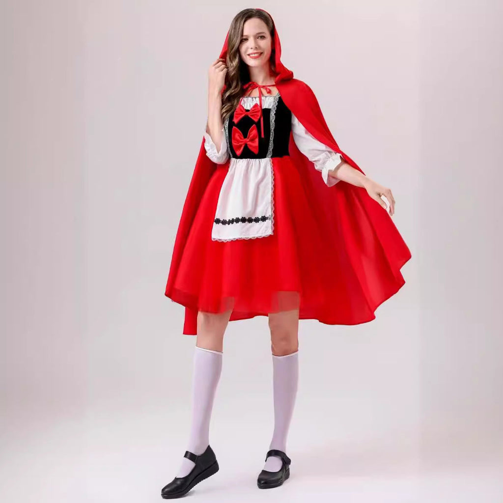 Damen nan klassisches Märchenkostüm mit Kapuze, Tüllrock und Schürze