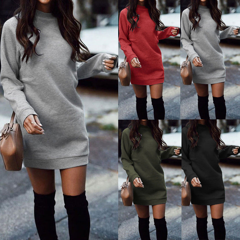 Damen nan legeres Sweatshirt-Kleid mit Rundhalsausschnitt geradem Schnitt und langen Ärmeln