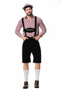 Herren nan kurze Trachtenlederhose in Veloursleder-Optik mit besticktem Brustlatz und verstellbaren Trägern