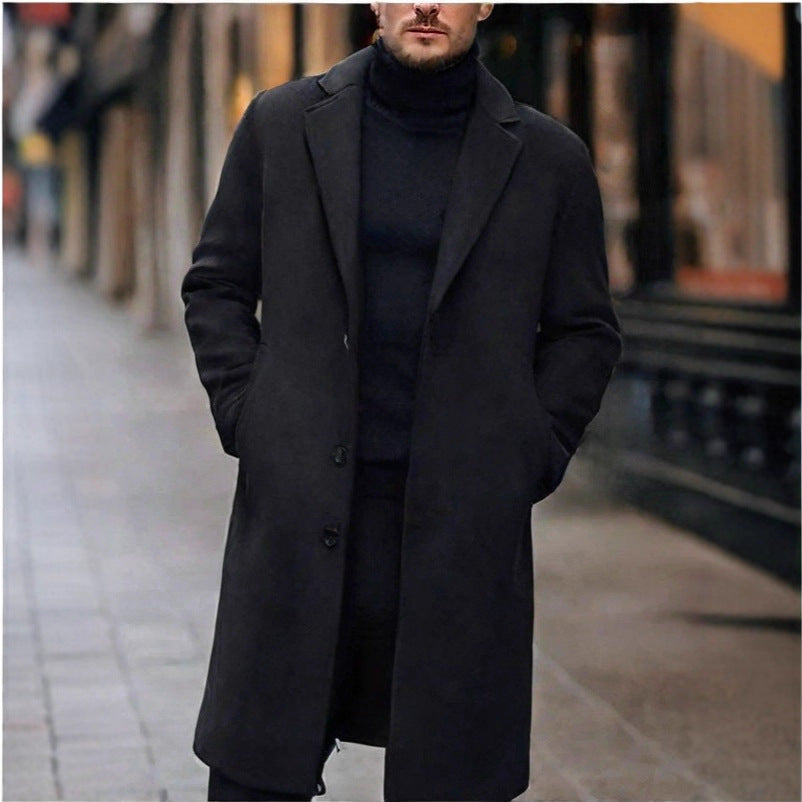 Herren nan eleganter Wollmixmantel mit Reverskragen und geradem Schnitt