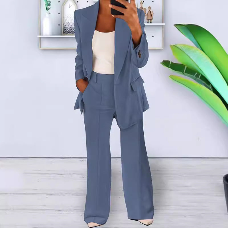 Damen nan bürotaugendes Hosenanzug Set mit weiter Hose und tailliertem Blazer