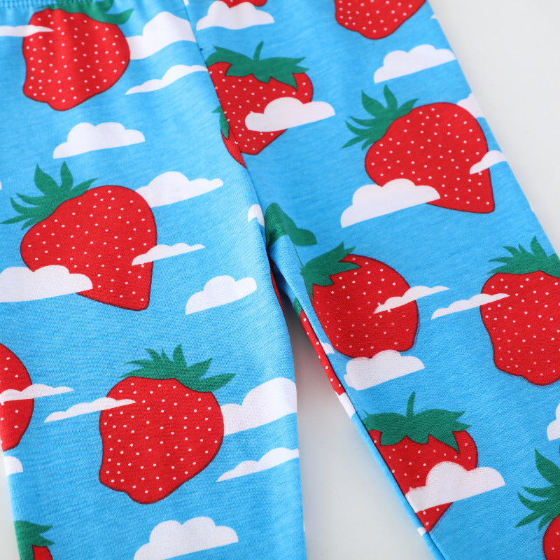Mädchen Leggings mit fröhlichem Erdbeermotiv