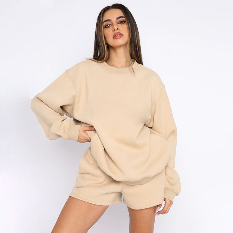 Damen nan weites Sweatshirt und Shorts Haus-Set aus weichem Frottee