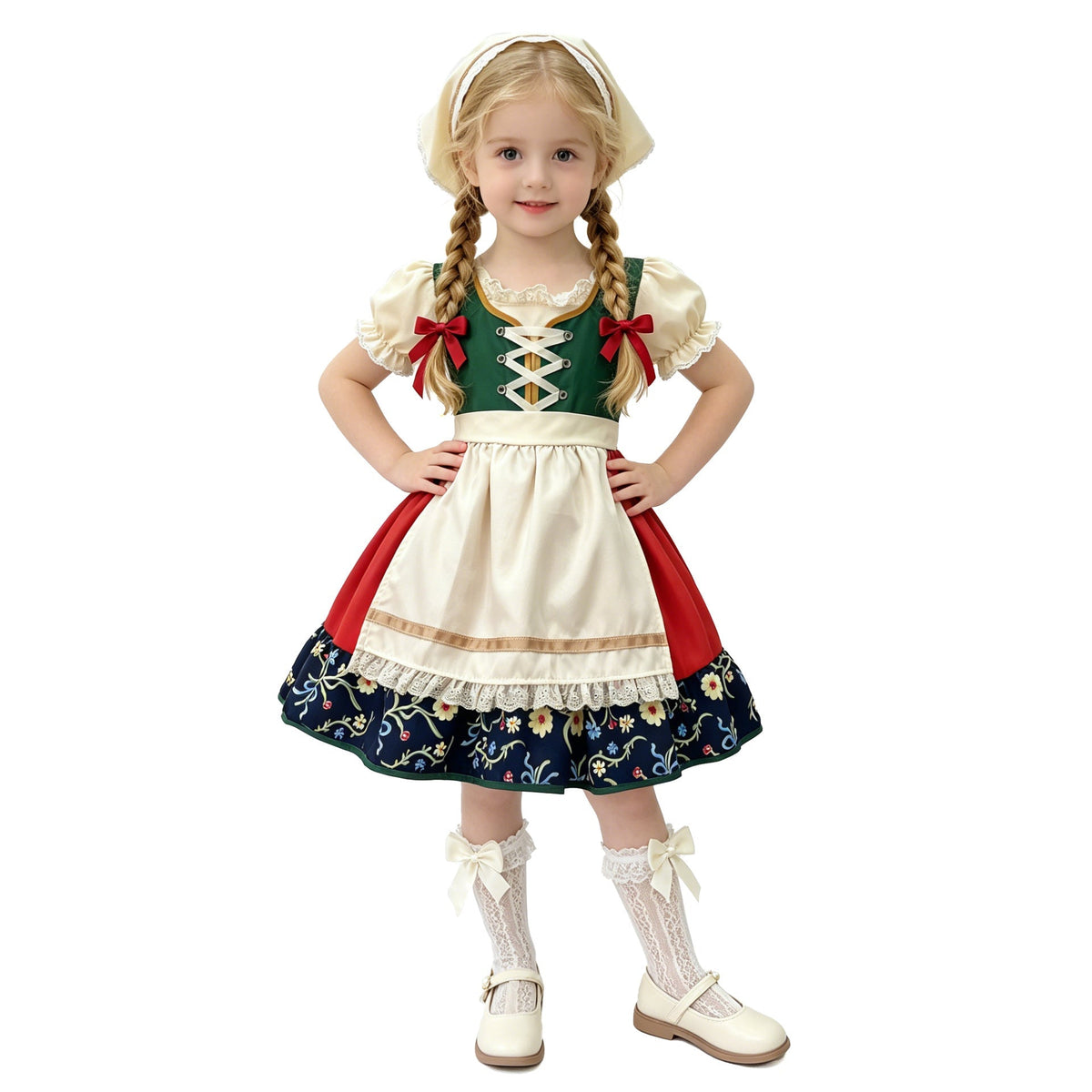 Damen nan traditionelles Kinderdirndl mit besticktem Rock und Spitzenschürze