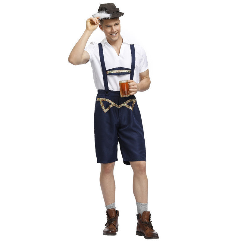 Herren nan traditionelle Oktoberfest Lederhose kurz mit verstellbaren Trägern und Zierstickerei