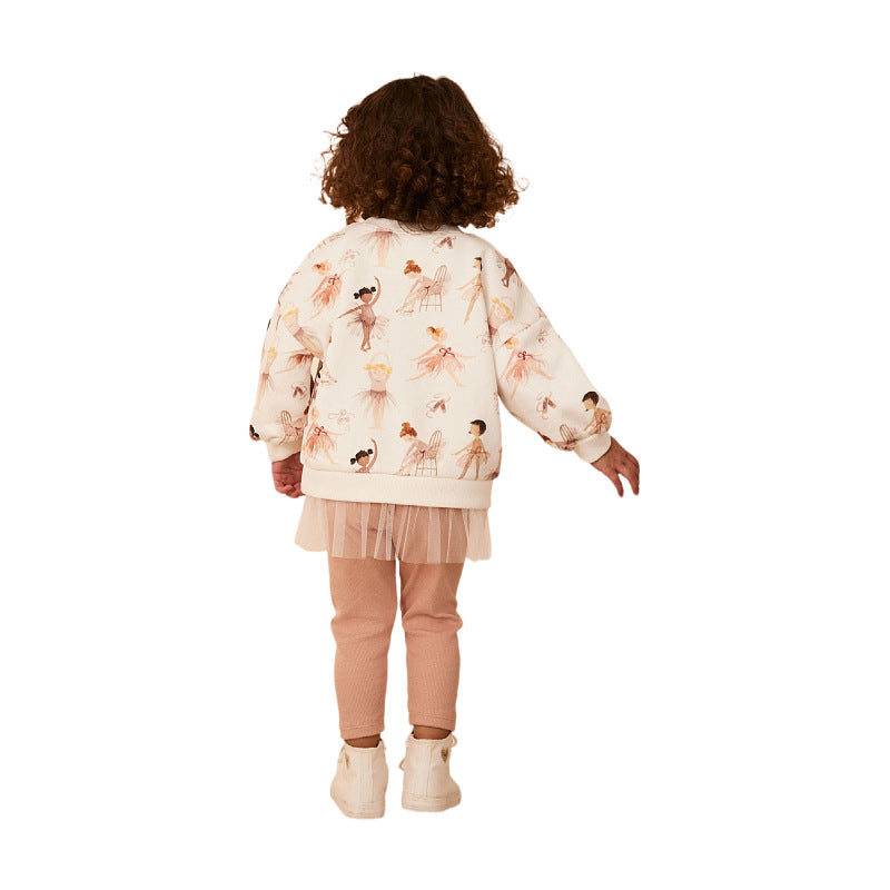 Mädchen Sweatshirt-Kleid mit verspieltem Ballettmotiv und Tüllrock