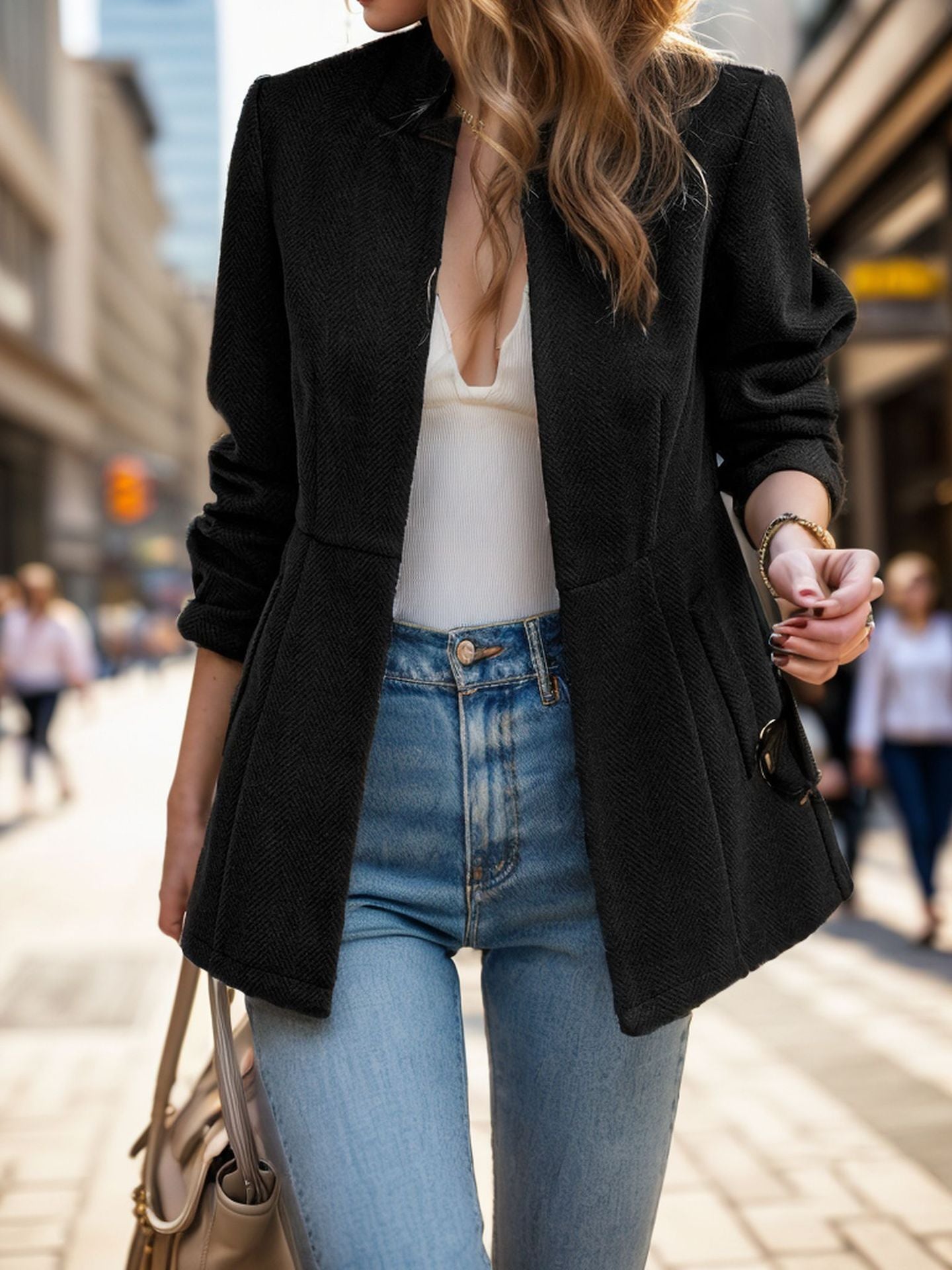 Damen eleganter Blazer im Fischgrätmuster mit taillierter Silhouette Selmira