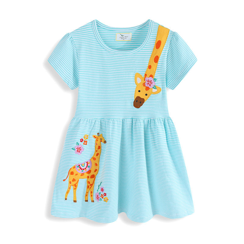 Mädchen Baumwollkleid mit fröhlichem Giraffenmotiv
