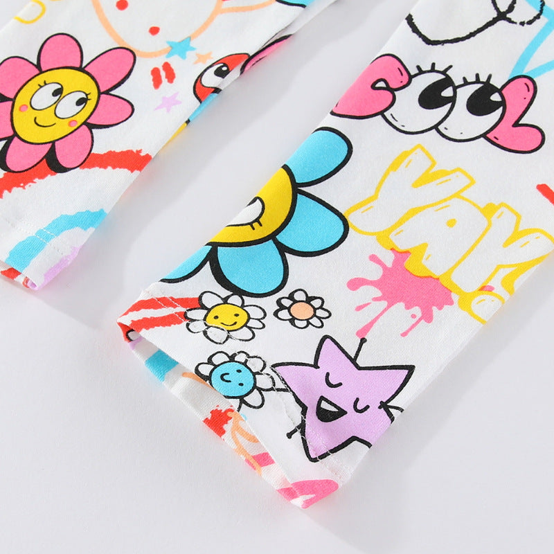 Mädchen Leggings mit buntem Frühlingsdesign