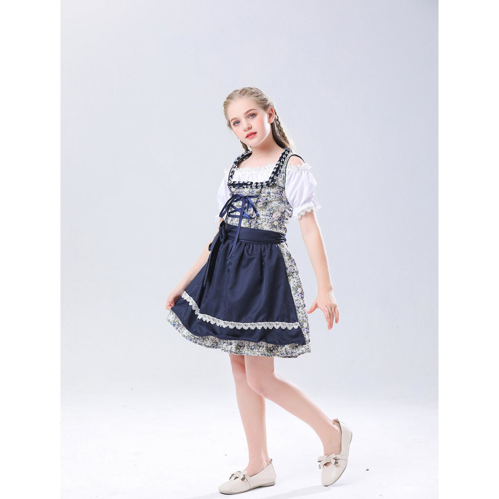 Damen nan traditionelles Dirndlkleid für Mädchen mit Schnürkorsett Puffärmeln und Spitzenschürze