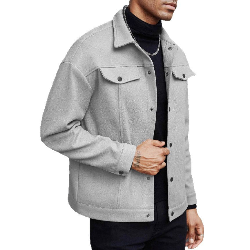 Herren nan Wolloptik-Overshirt Jacke im Shacket-Stil mit Brustklappen und Druckknopfleiste