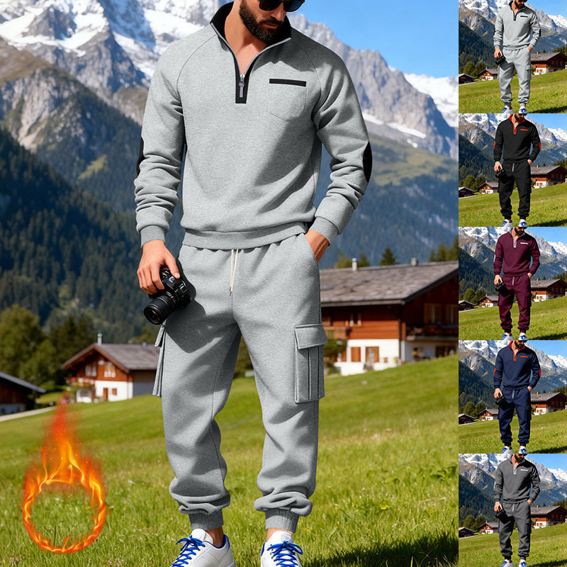 Herren nan Sweatset mit halbem Reißverschluss, Brusttasche und Cargo-Jogger