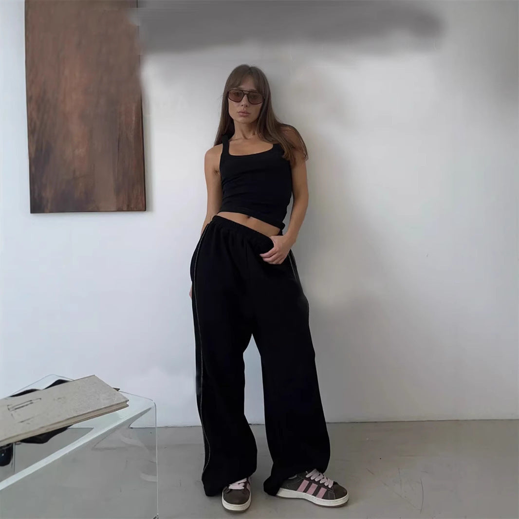 Damen nan weite Lounge-Jogginghose mit elastischem Komfortbund und seitlichen Eingrifftaschen