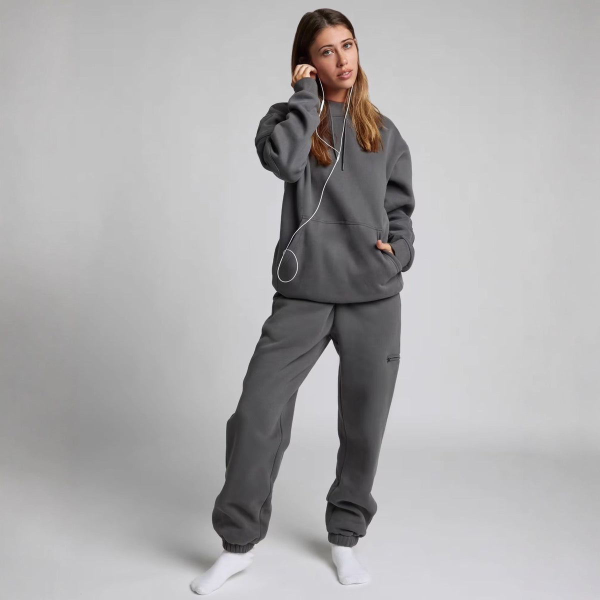 Damen nan Kapuzensweatshirt mit integrierter Schlafblende und weichem Fleece-Innenfutter