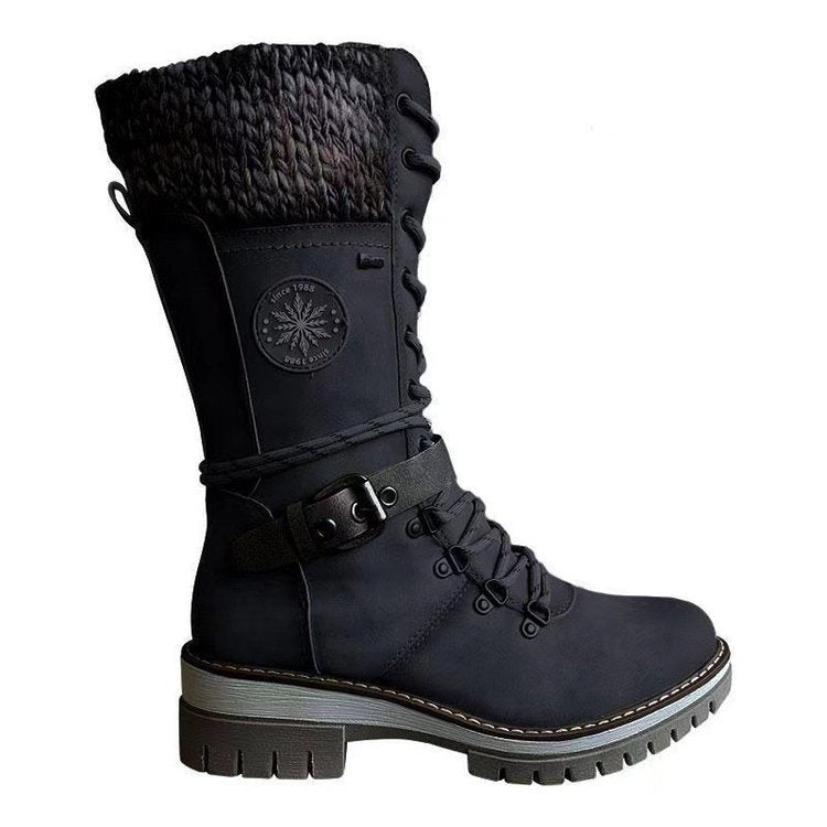 Damen nan hoher Schnürstiefel mit Strickbündchen, robuster Profilsohle und seitlichem Reißverschluss