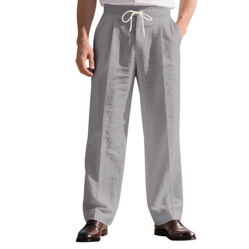 Herren nan elegante Leinenhose mit Bügelfalte Tunnelzugbund und weitem Bein