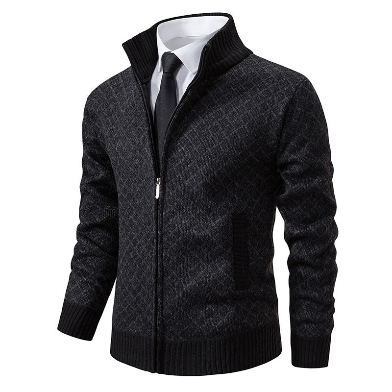Herren nan gemusterte Strickjacke mit Stehkragen und durchgehendem Reißverschluss