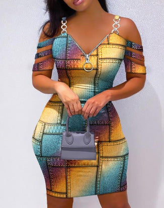 Damen Figurbetontes Kleid mit seitlichem Reißverschluss und modernen Trägerdetails Selmira