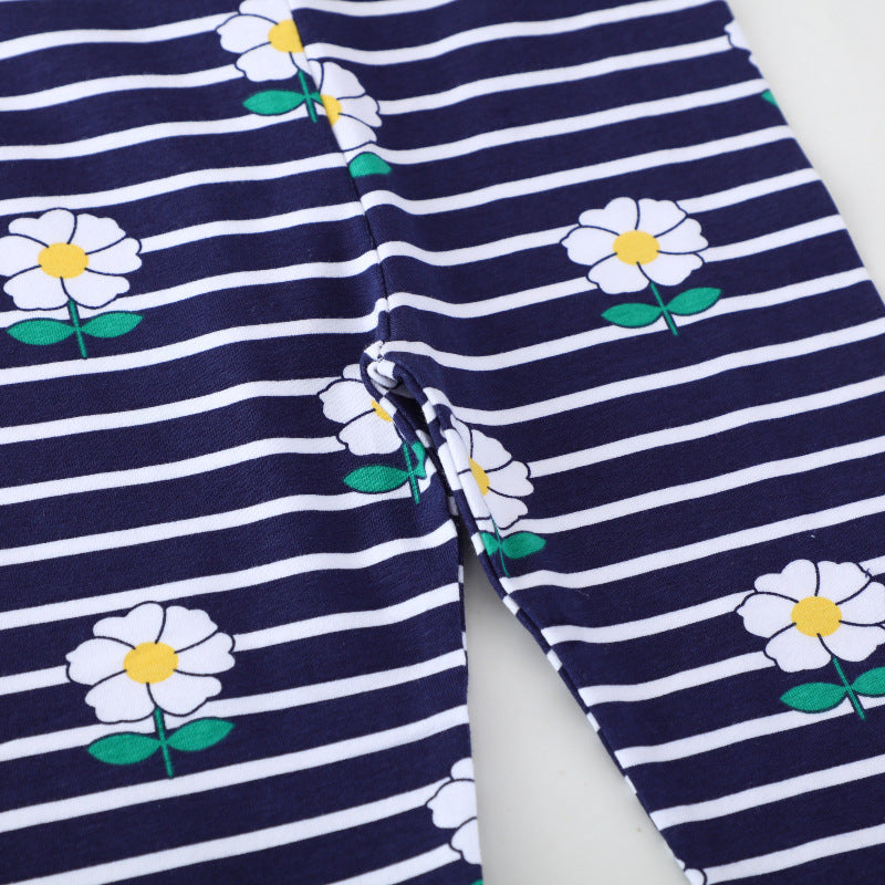 Mädchen Leggings mit floralem und gestreiftem Design