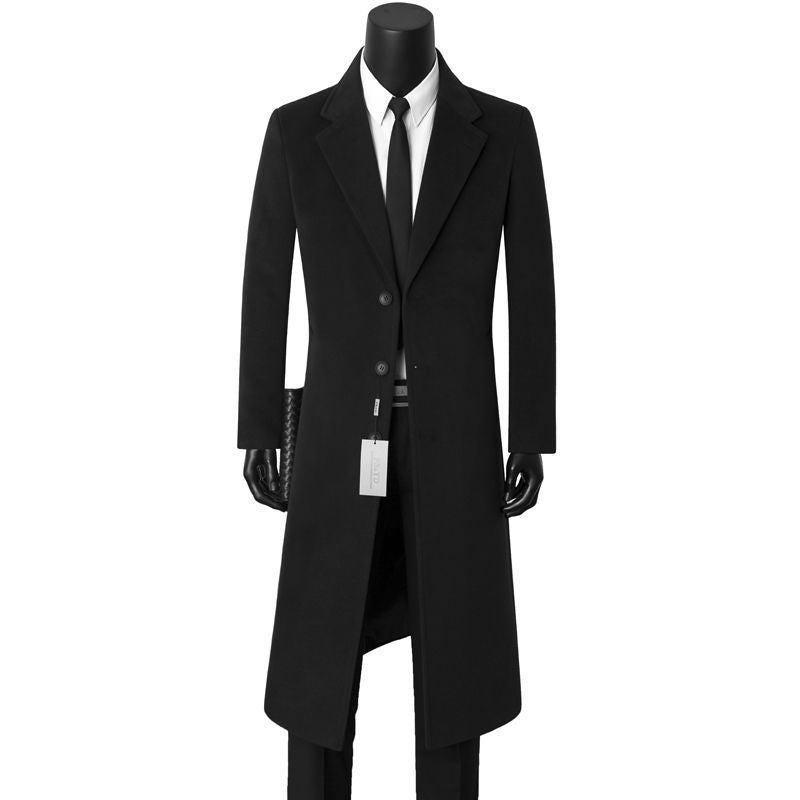 Herren nan einreihiger Langmantel mit schmaler Silhouette, fallendem Revers und knieumspielendem Schnitt