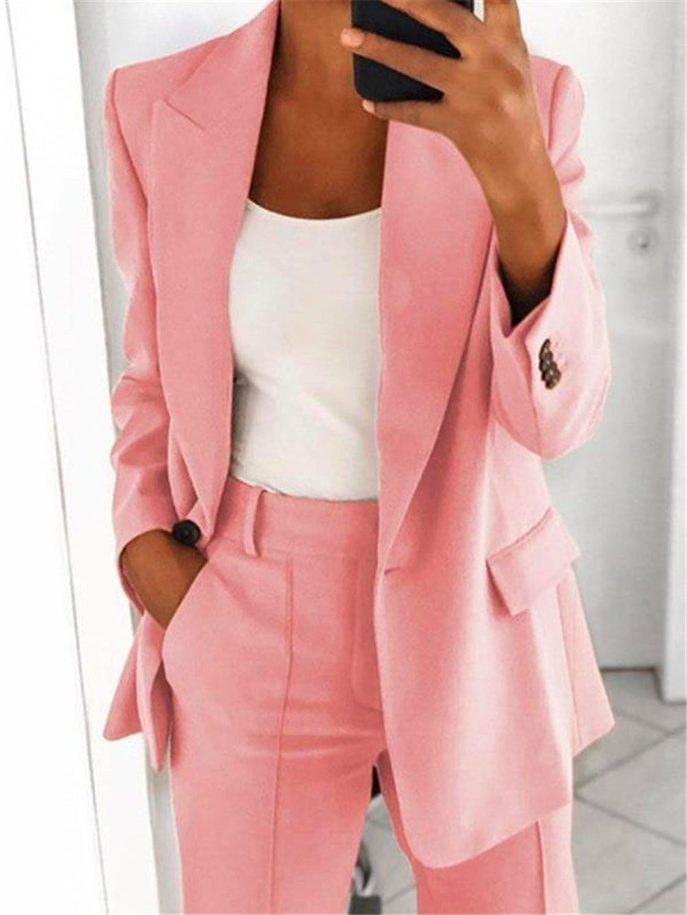 Damen nan taillierter Blazer-Hosen Businessanzug aus Stretchstoff
