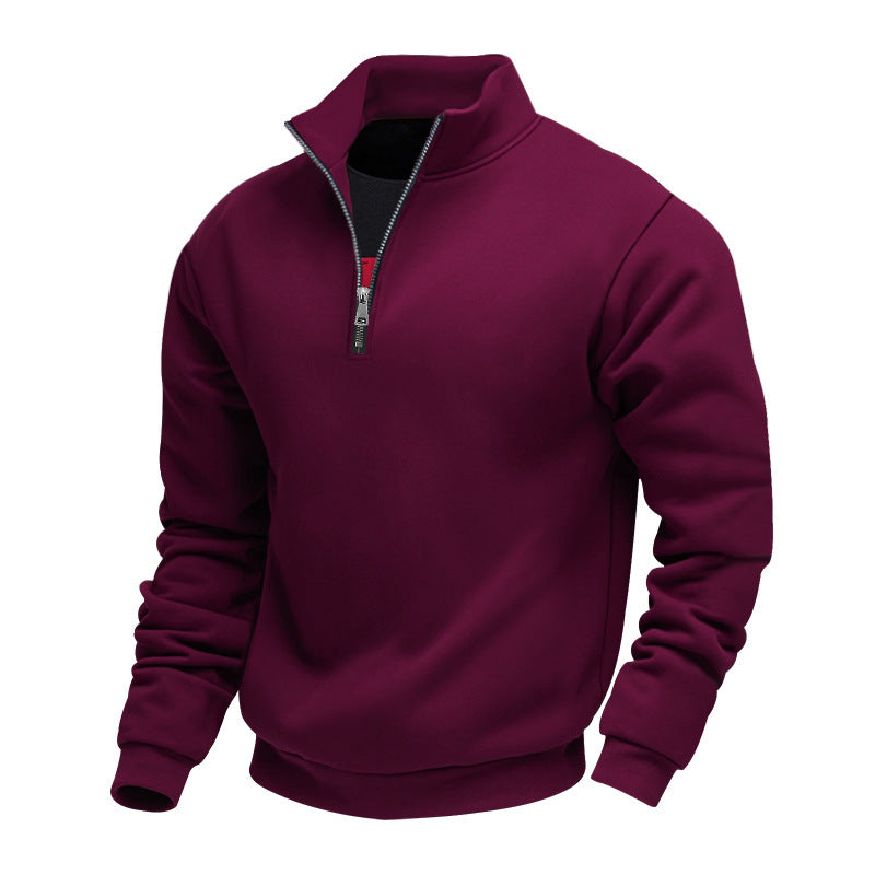 Herren nan halbhoher Reißverschluss-Sweatpullover mit Stehkragen weichem Fleecefutter und elastischen Bündchen
