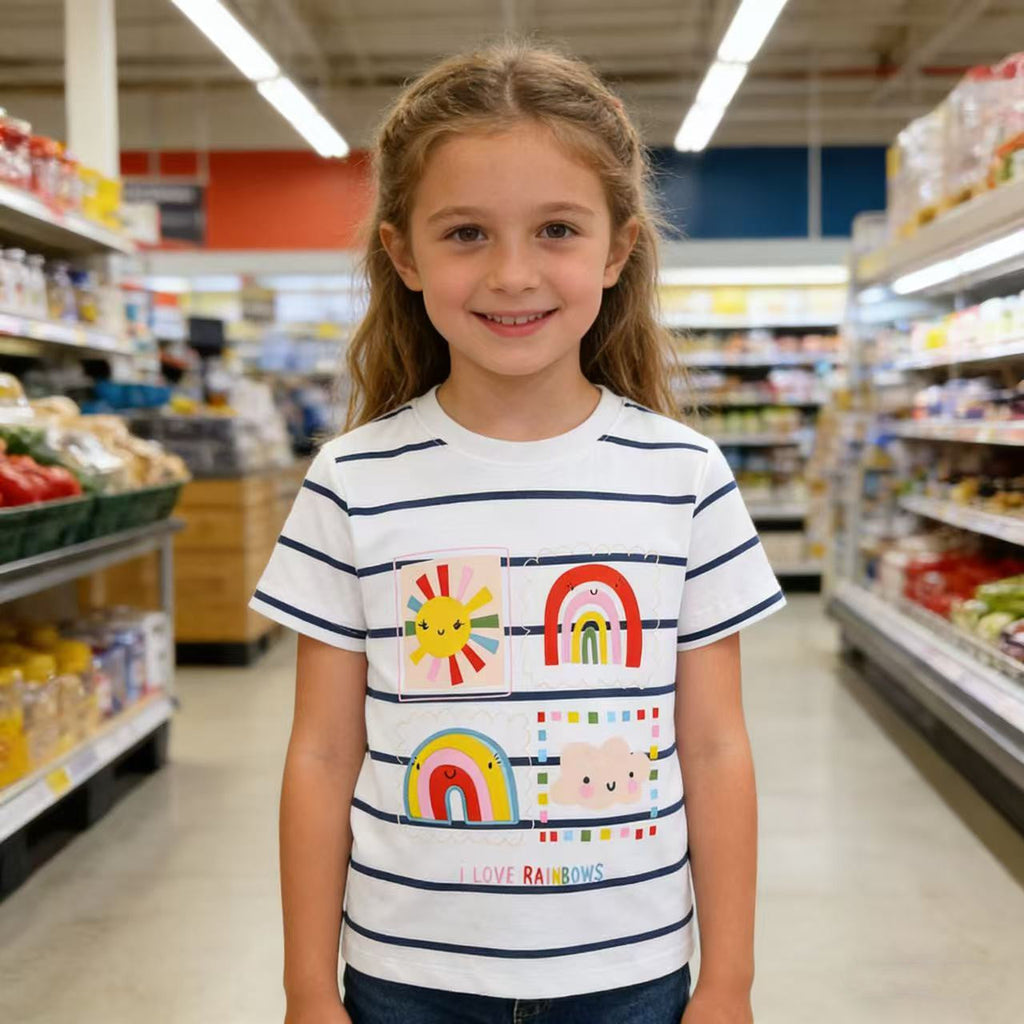 Kinder T-Shirt mit buntem Regenbogen und fröhlichem Sonnendesign