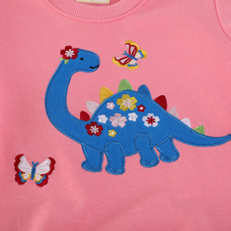 Mädchen Sweatshirt mit buntem Dinosaurier- und Blumenapplikationen