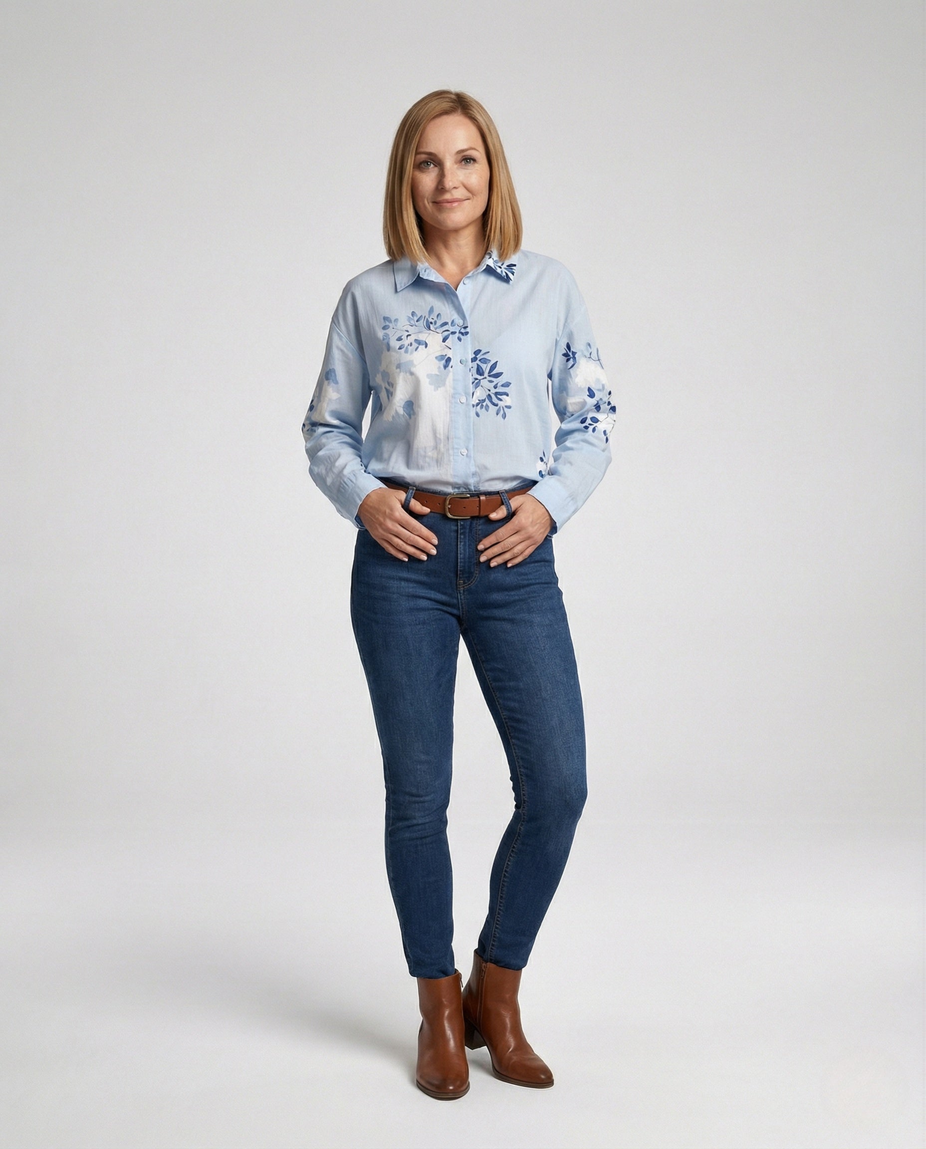 Baumwoll Leinen Bluse Floral Damen