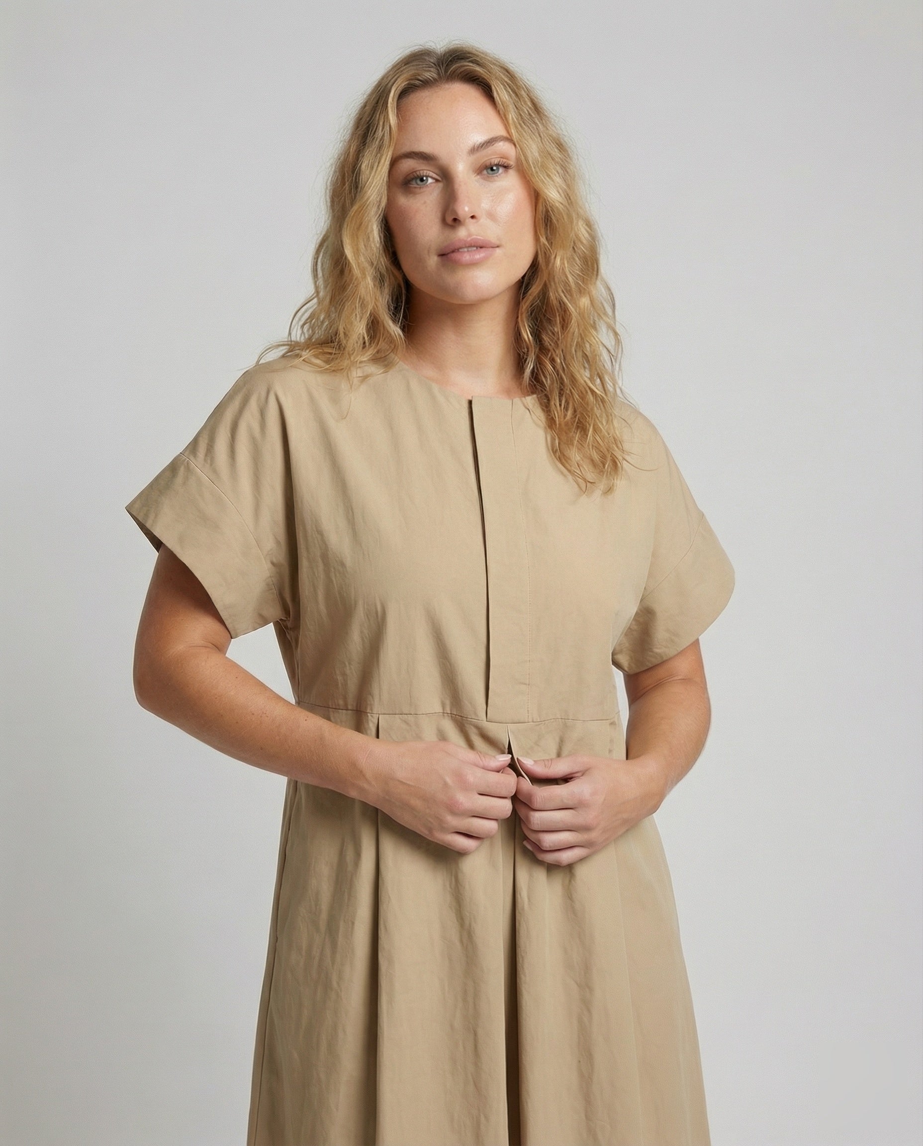 Damen A-Linien-Maxikleid Leinenmix Kellerfalten