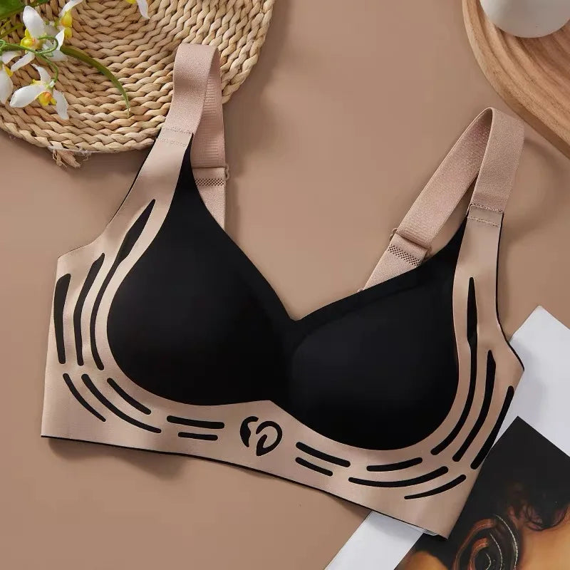Selmira Nahtloser Push-up BH – Kein Stahlbügel, V-Ausschnitt Yoga Bralette für Damen