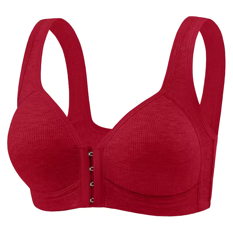 Selmira Plus-Size Frontknopf Verschluss Drahtloser BH – Elastischer Fester Cup, Push-up Komfort-Unterwäsche