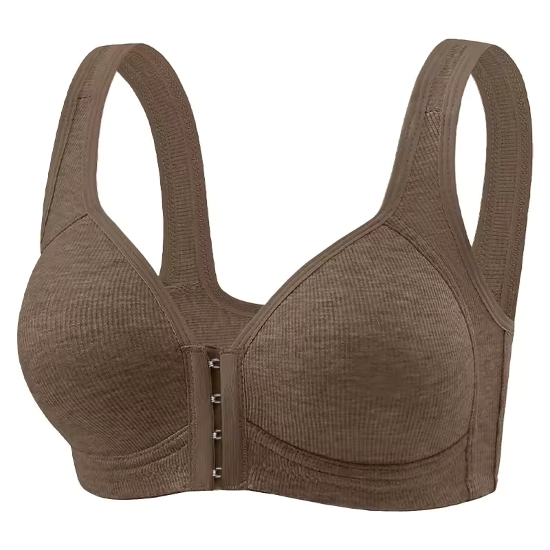 Selmira Plus-Size Frontknopf Verschluss Drahtloser BH – Elastischer Fester Cup, Push-up Komfort-Unterwäsche