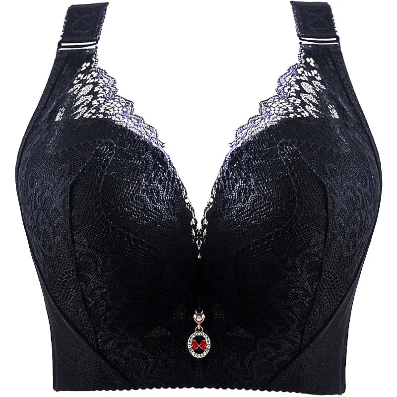 Adjustable Large Size Bra for Women Gathered Anti-Side Breast Cotton Polyester Blend Gathered Push up Thin Cup Removable Straps