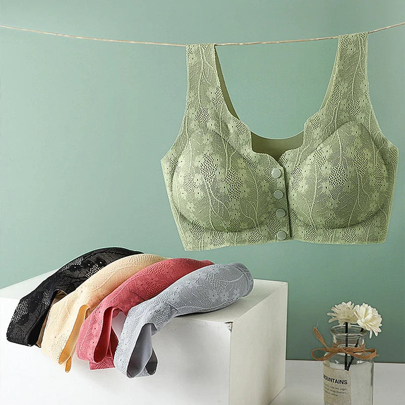 Selmira Frontverschluss Spitzen-BH – Nahtloser Wireless Push-up für Frauen mittleren Alters
