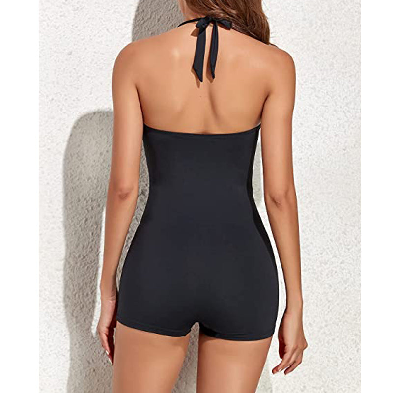 Selmira | Damen Boyleg Badeanzug mit Halterneck & Figurformender Passform