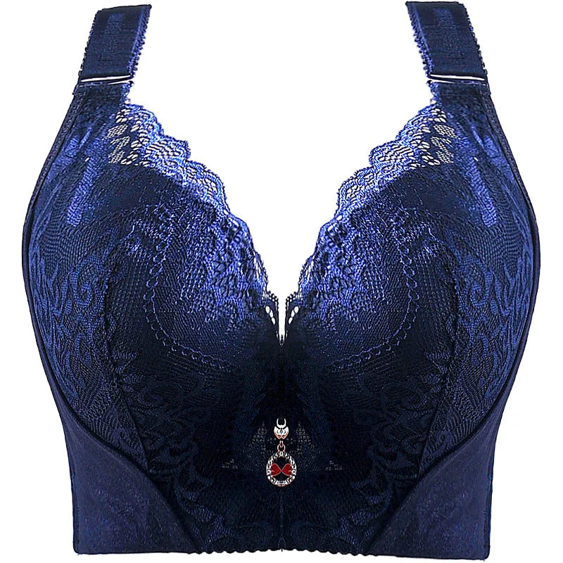 Adjustable Large Size Bra for Women Gathered Anti-Side Breast Cotton Polyester Blend Gathered Push up Thin Cup Removable Straps