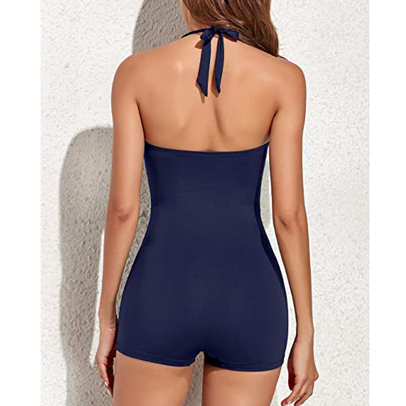 Selmira | Damen Boyleg Badeanzug mit Halterneck & Figurformender Passform