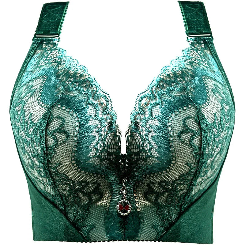 Adjustable Large Size Bra for Women Gathered Anti-Side Breast Cotton Polyester Blend Gathered Push up Thin Cup Removable Straps