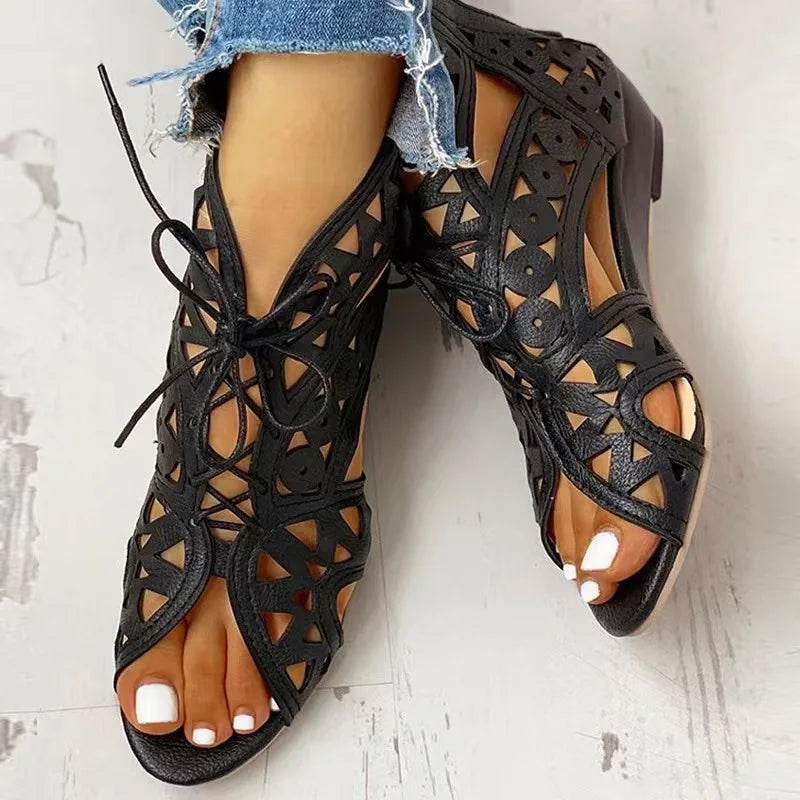 Selmira | Gladiator Stiefel Sandalen Freizeit Keilabsatz Komfort Frauen Schuhe