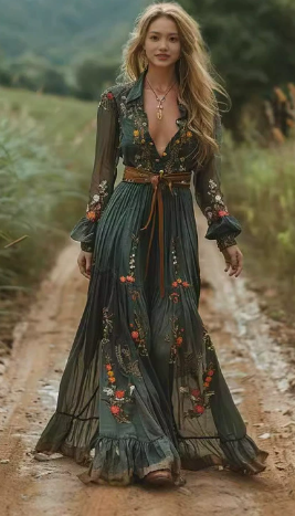 Boho Maxikleid mit V-Ausschnitt | Selmira