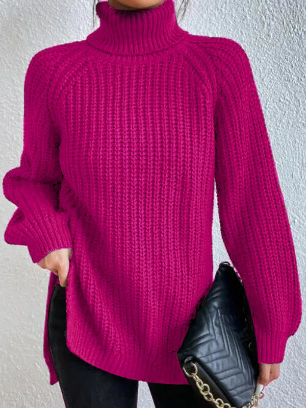 Selmira-rollkragenpullover Mit Raglanärmel Und Geteiltem Saum