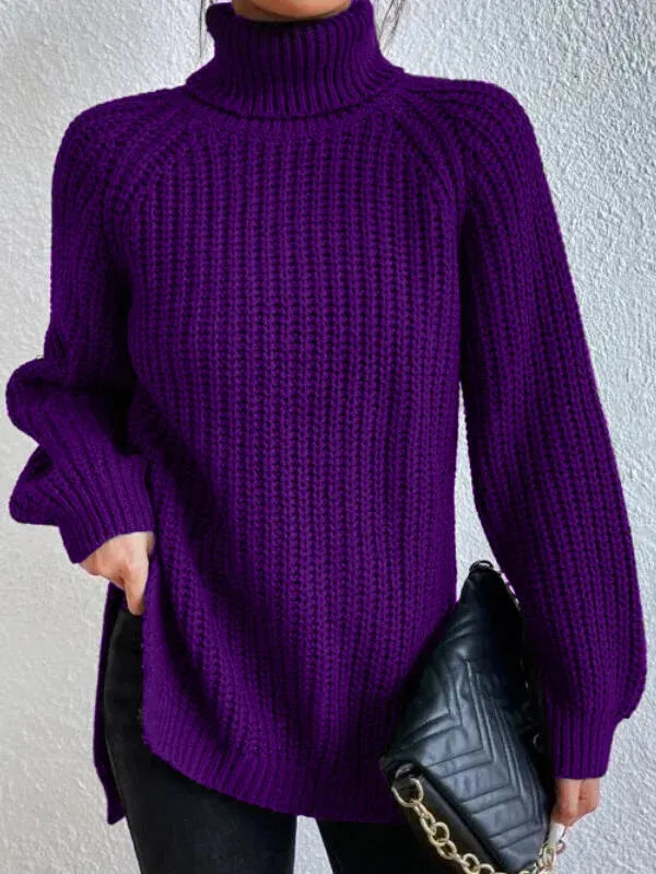 Selmira-rollkragenpullover Mit Raglanärmel Und Geteiltem Saum
