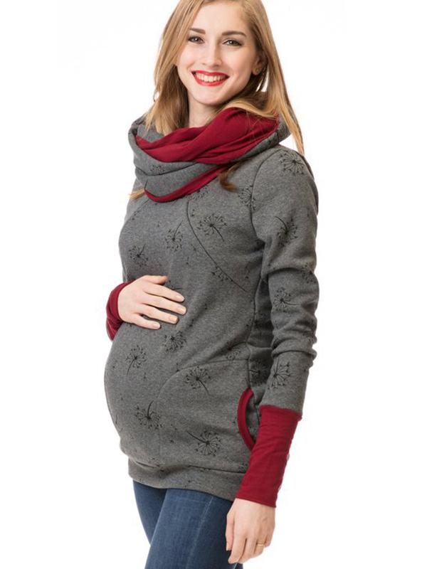 Selmira Schwangerschafts-Chaps, Krankenschwester-Sweatshirts, Blumendruck, Taschen, Reißverschluss, Stillkleidung