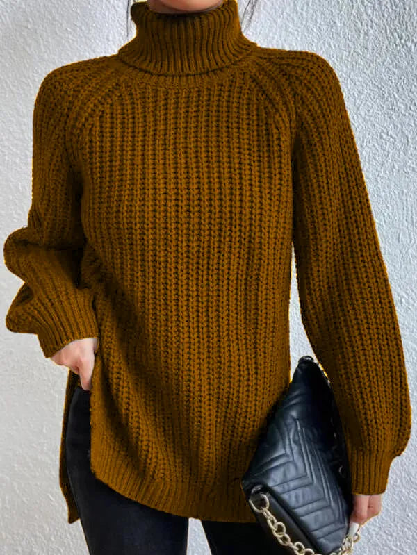 Selmira-rollkragenpullover Mit Raglanärmel Und Geteiltem Saum