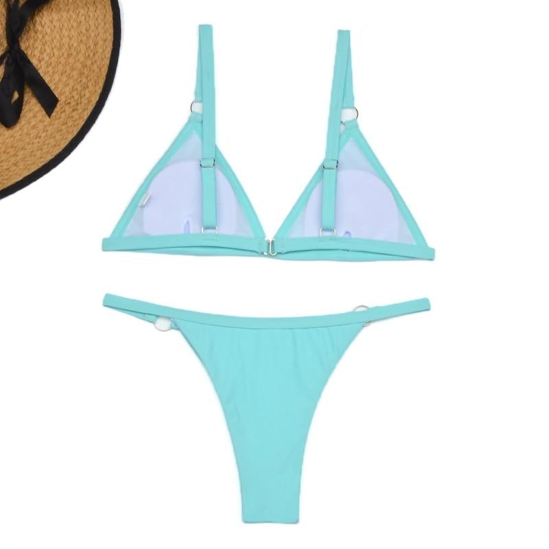 Selmira Zweiteiliger Bikini-Badeanzug mit goldfarbigen Metallringen und dreieckigen Körbchen