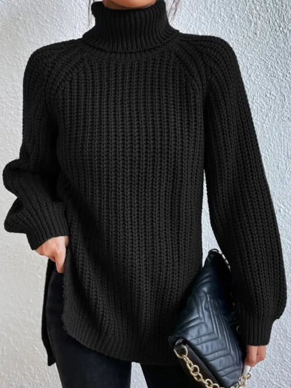 Selmira-rollkragenpullover Mit Raglanärmel Und Geteiltem Saum