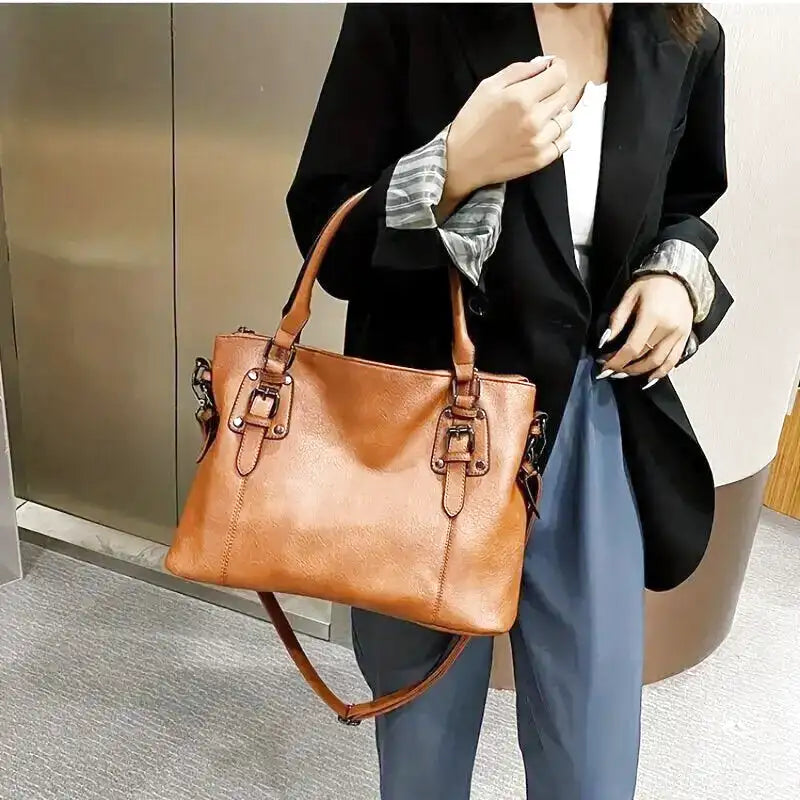Selmira – Vintage große Kapazität Handtasche aus weichem Material mit Schulterriemen