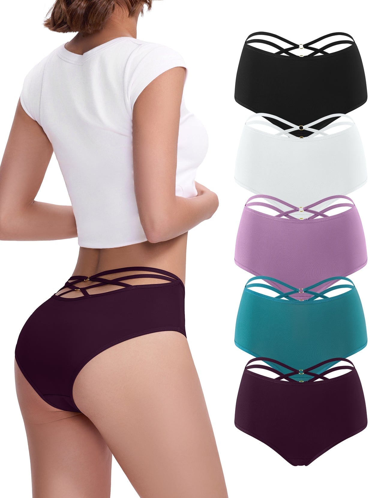 Selmira Damen-Slips mit hohem Bund und Criss-Cross-Design, Multipack